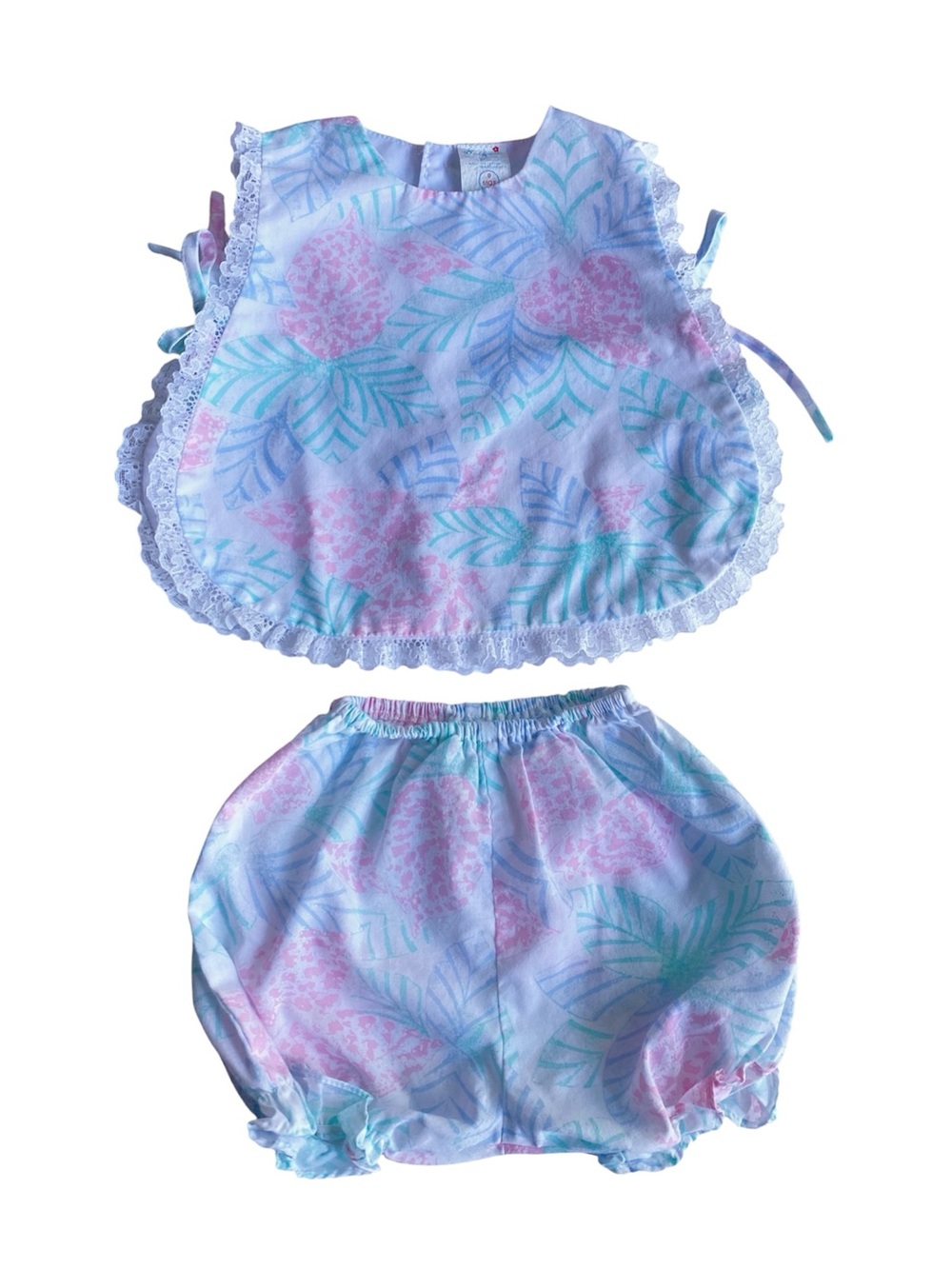 Vintage Baby Girl Pastel Floral Bib & Bloomers Set